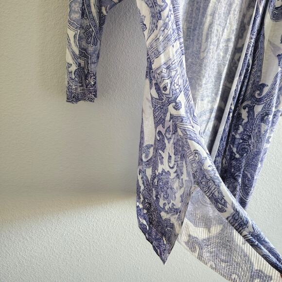 Chico's Plus Size 3 US XL Purple Paisley Linen Open Front 3/4 Sleeve Cardigan - Picture 3 of 7